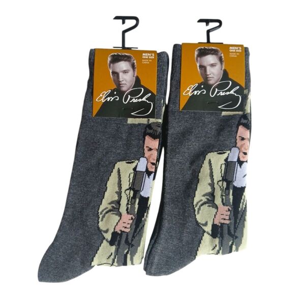 Elvis Socks Official Gray Casual Crew Gifts Vintage-Style Unisex - Picture 1 of 7